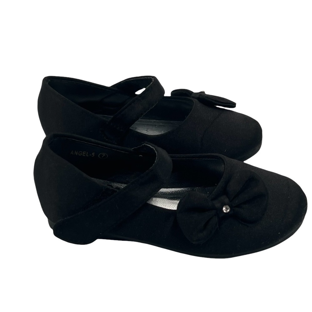 Dream Pairs Black Satin Angel Mary Jane Bow Shoes Size 7 Toddler Girl’s